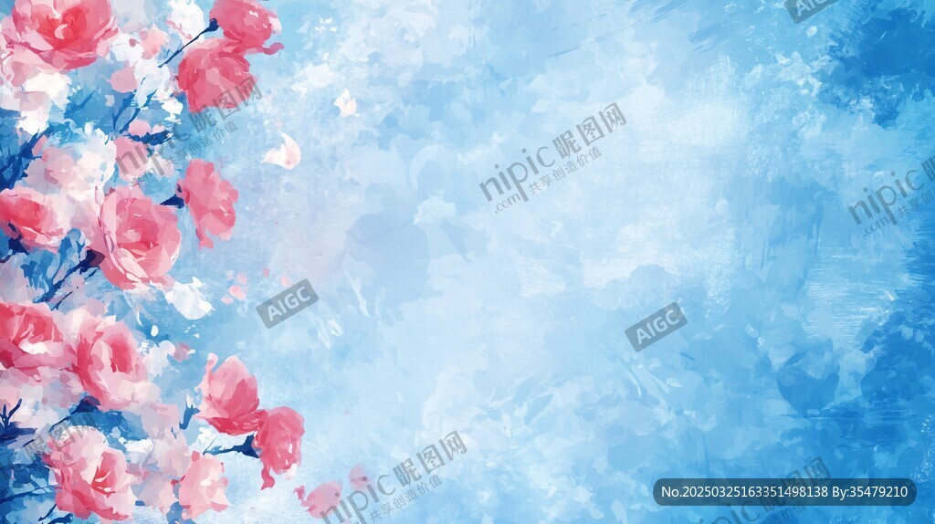 梦幻蓝粉花卉背景图