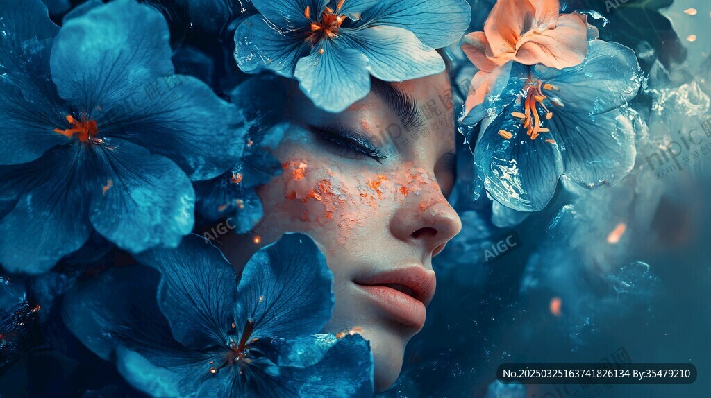 花饰脸庞的梦幻少女