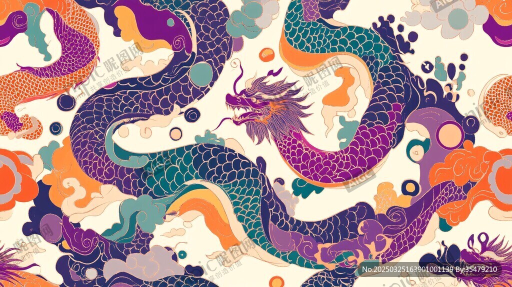 中式龙纹多彩传统图案