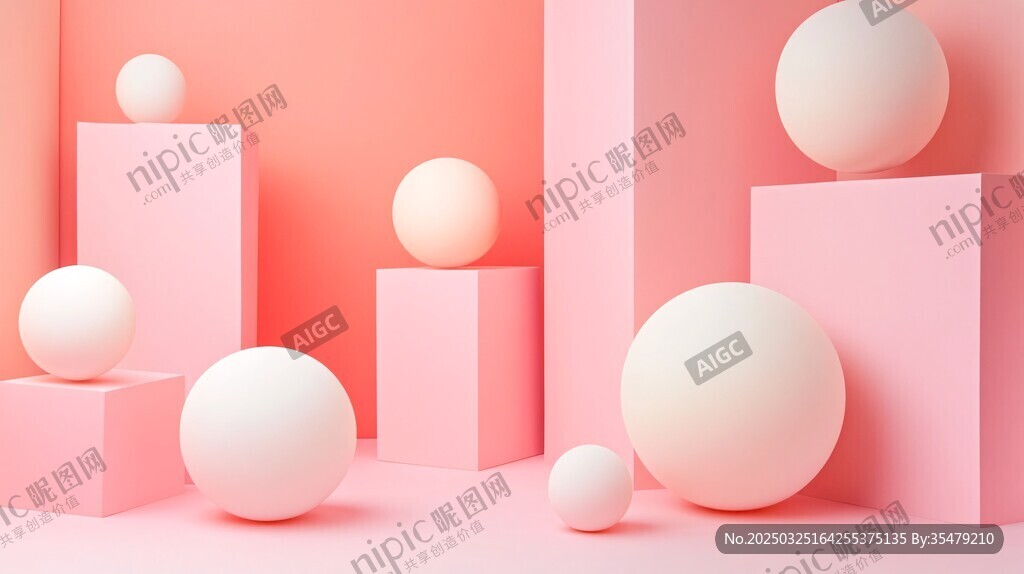 粉色空间中的立体圆球组合