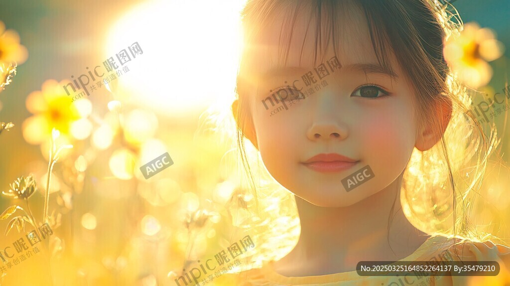 阳光下微笑的可爱小女孩