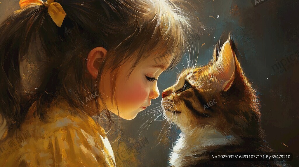 小女孩与猫咪的温馨瞬间