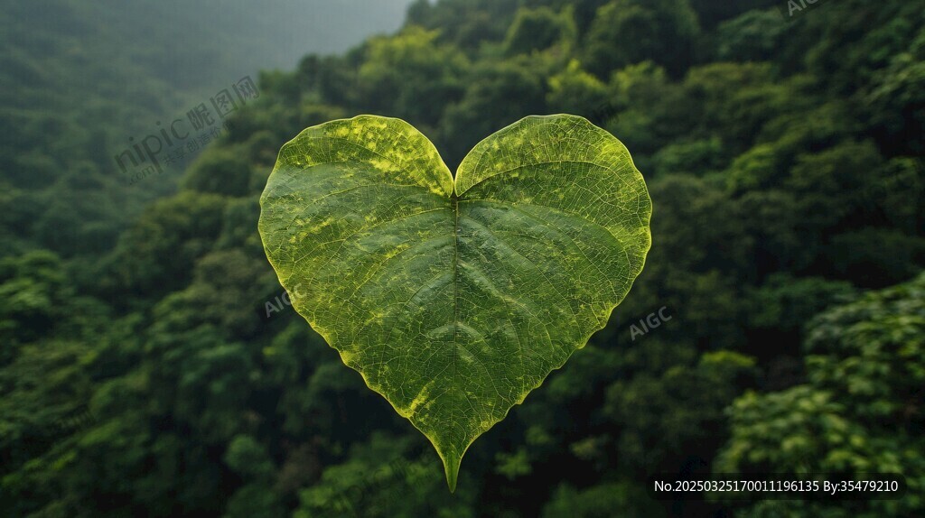 心形绿叶点缀葱郁山林