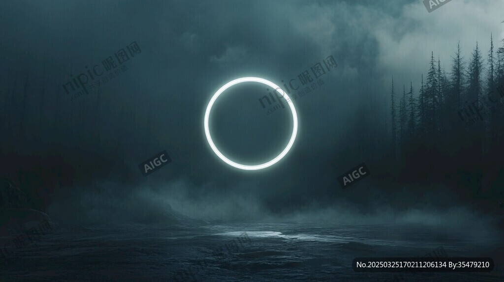 暗夜森林上空的神秘光圈