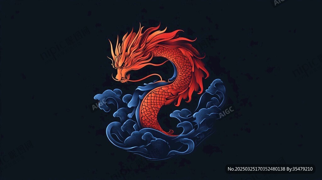 红神龙游于云海间