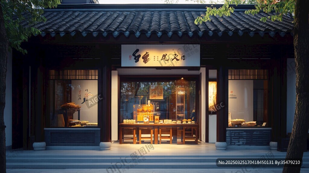 中式雅致茶室夜景