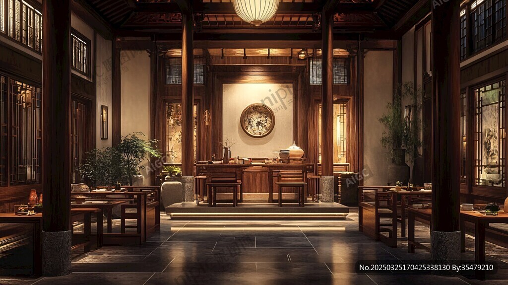 中式典雅厅堂室内场景