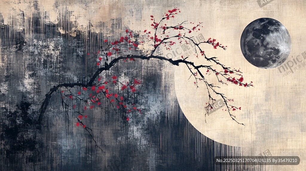 月夜红梅图