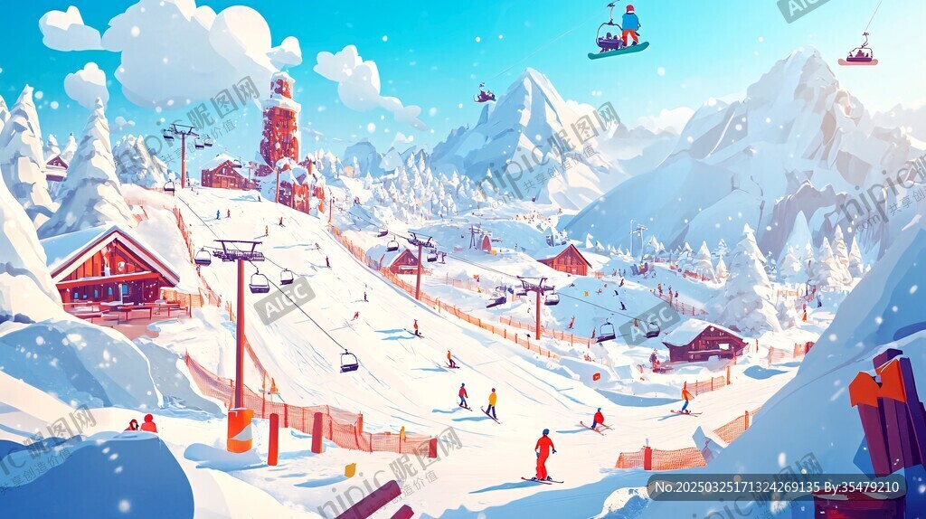 冬日滑雪胜地梦幻雪景