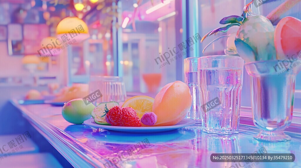 梦幻吧台的缤纷饮品与鲜果