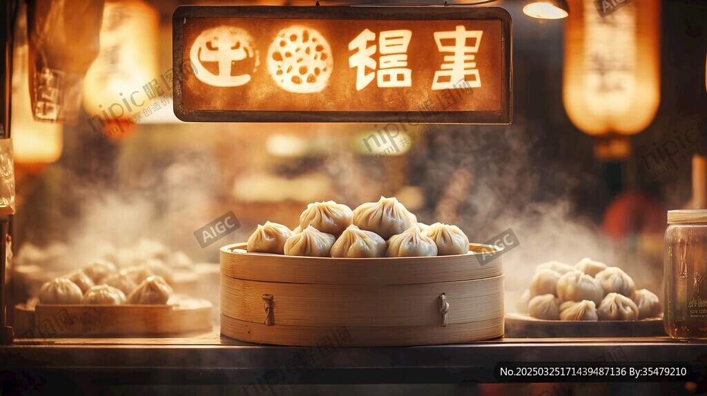 热气腾腾的中式传统蒸饺店