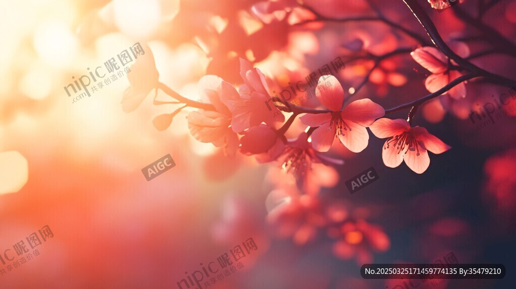 夕阳下的绚烂绽放花枝