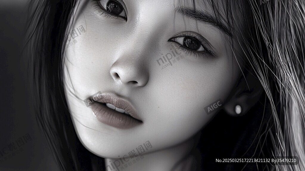 黑白魅力少女肖像