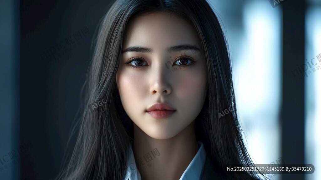 冷艳长发女性肖像特写