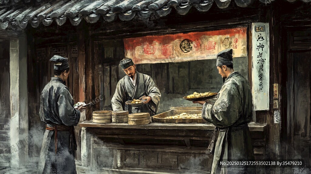 古代街头小吃摊场景