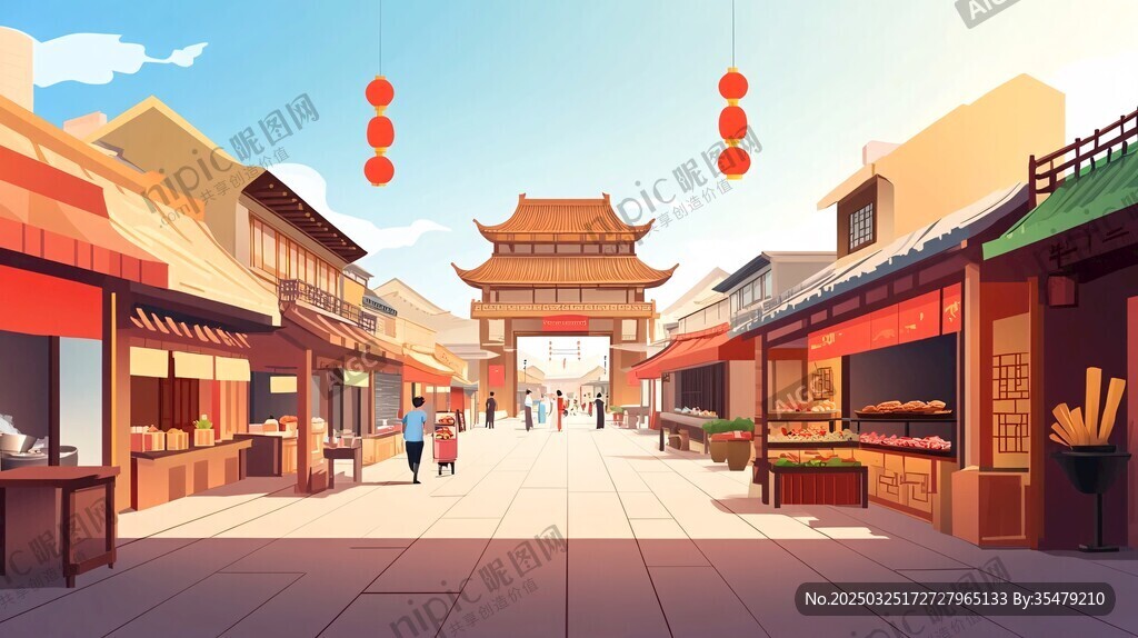 古街集市热闹景象