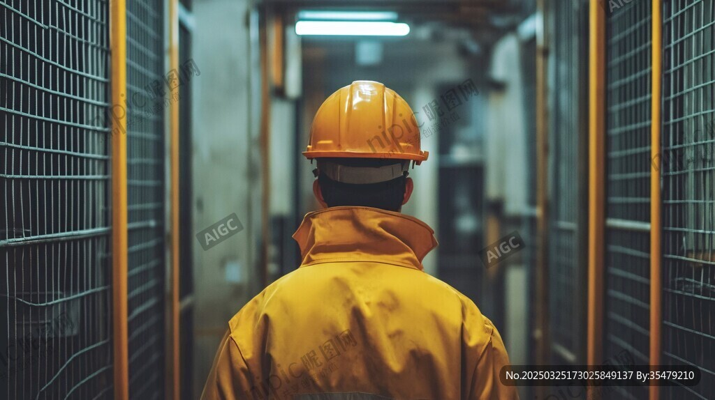 工人穿行于工业通道