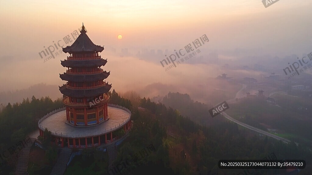 晨曦中的宝塔景观