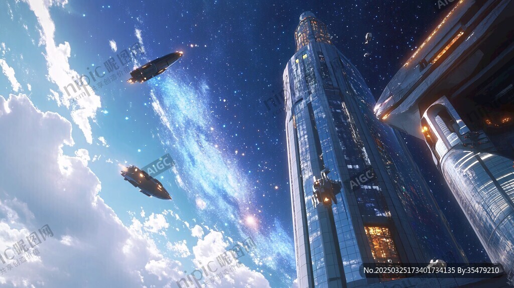 未来都市中的星际飞行场景