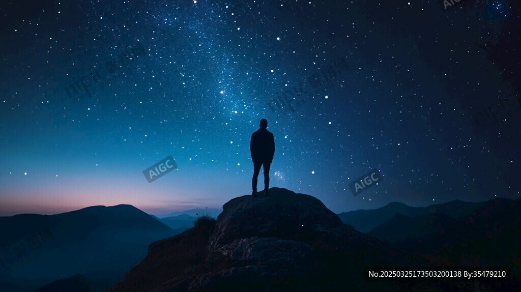 人立山巅赏璀璨星空