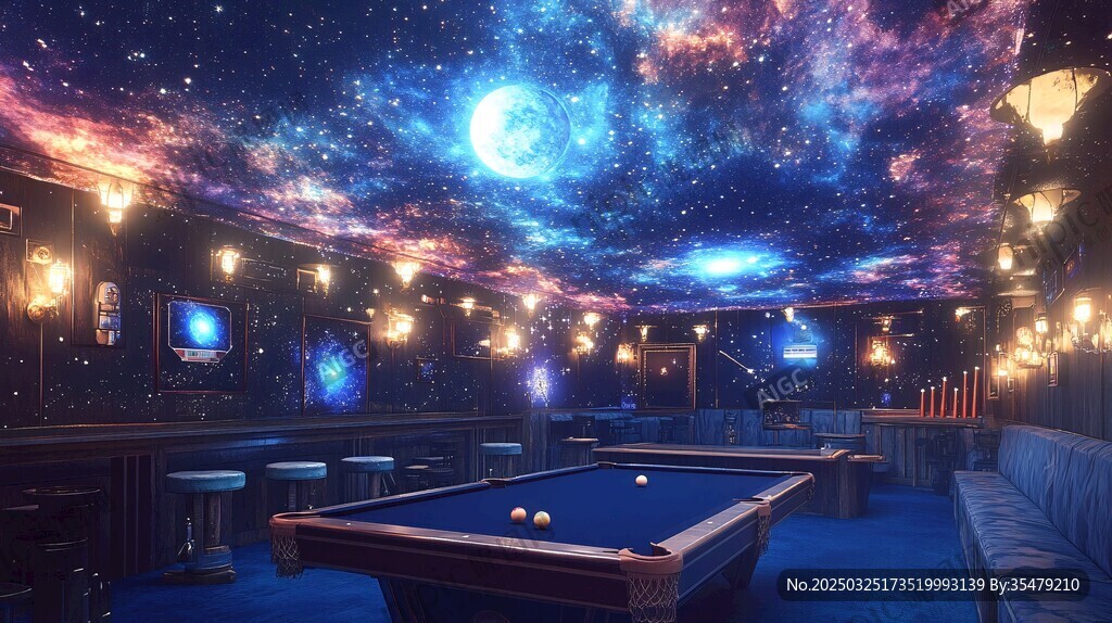 梦幻星空主题台球休闲室
