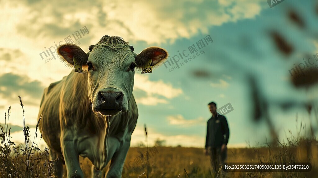 夕阳下的牛与牧人