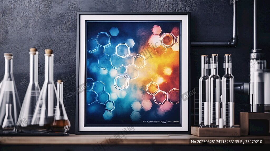科学艺术画作与实验器具