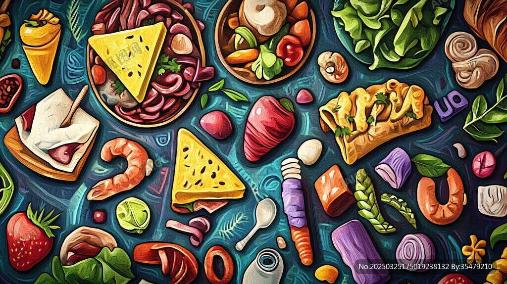 多彩美味食物插画