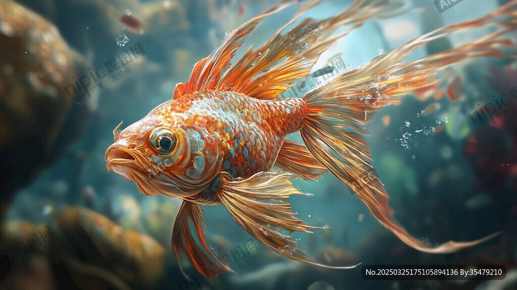 梦幻飘逸的斑斓金鱼