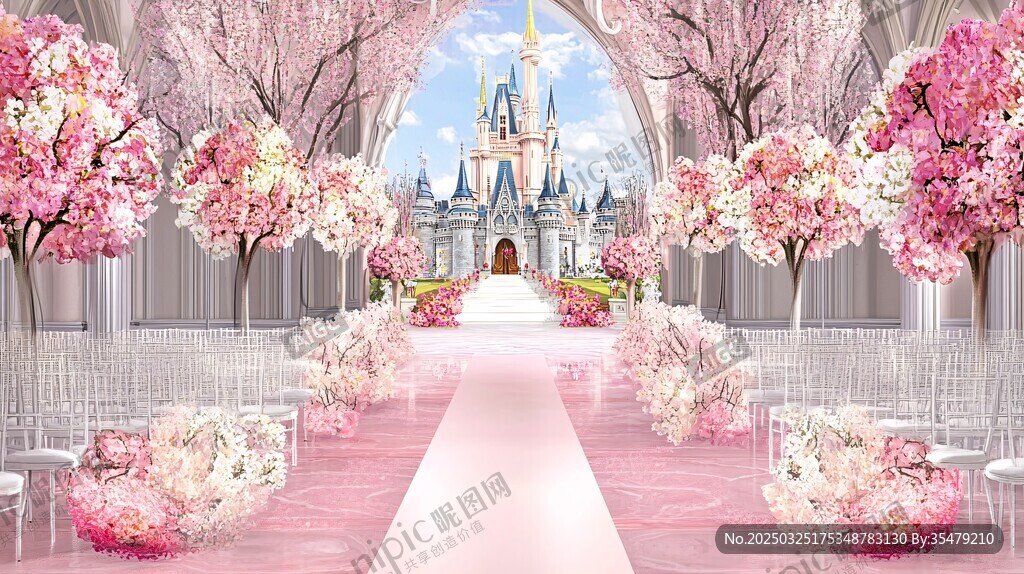 梦幻粉色城堡主题婚礼场景
