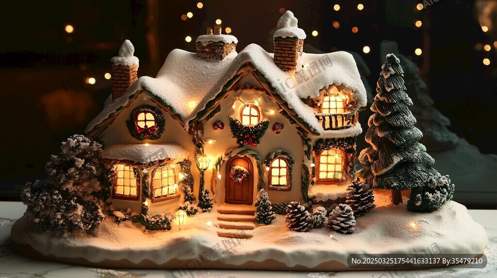 温馨圣诞小屋雪景摆件