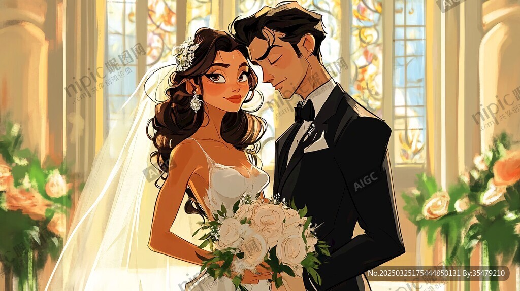 浪漫婚礼上的新婚夫妇