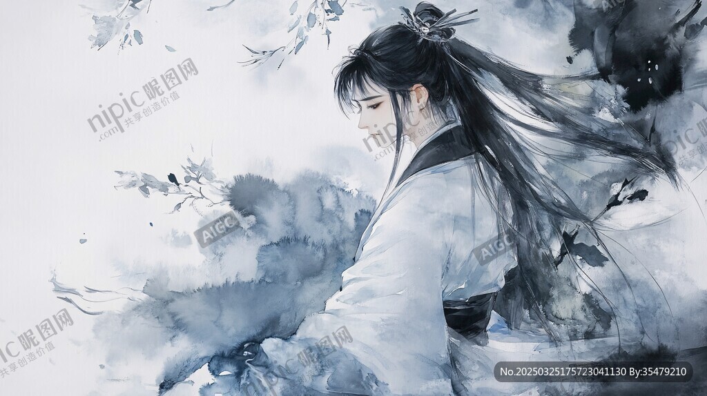 古风白衣侠客背影图