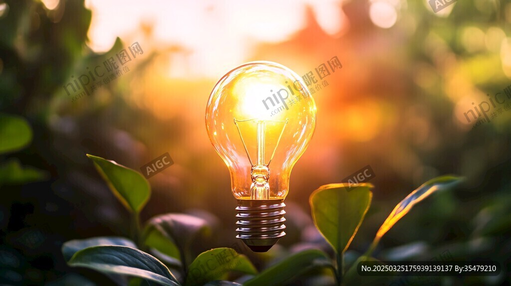 灯泡绽于绿意中的梦幻之光