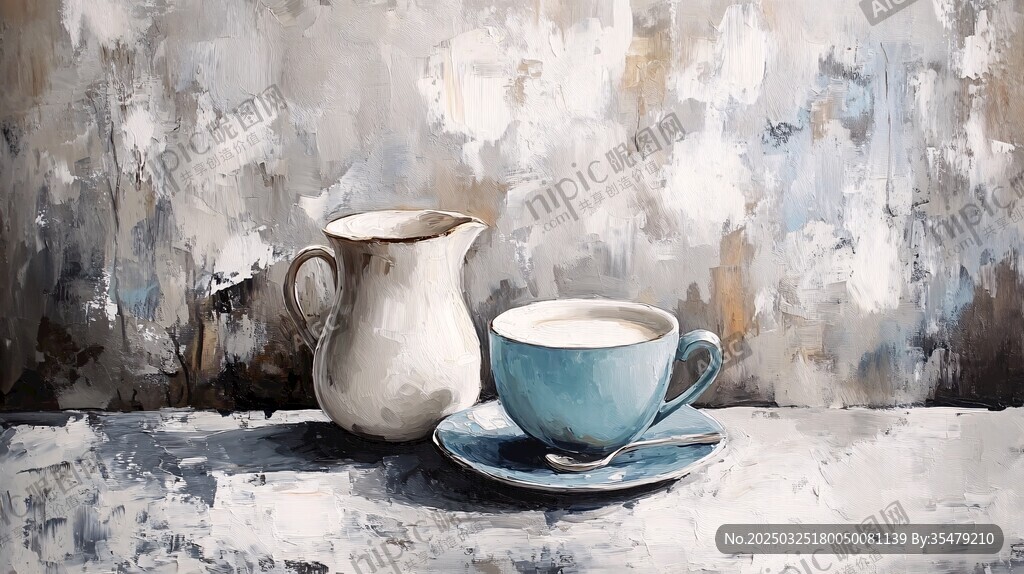 复古风茶具静物油画