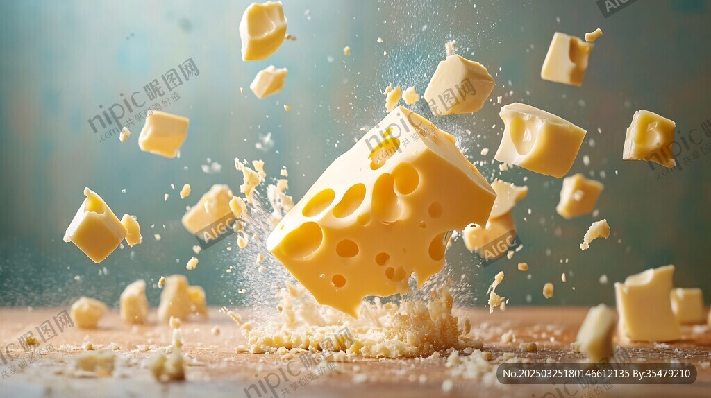 奶酪碎裂瞬间的动感画面