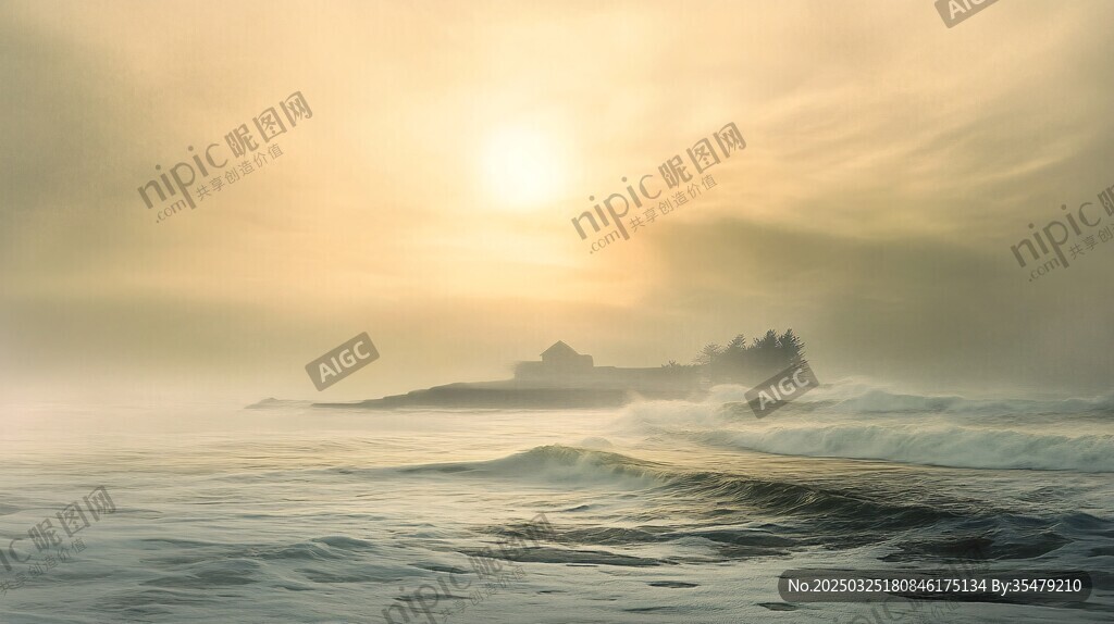 海上日出 雾气氤氲的美景