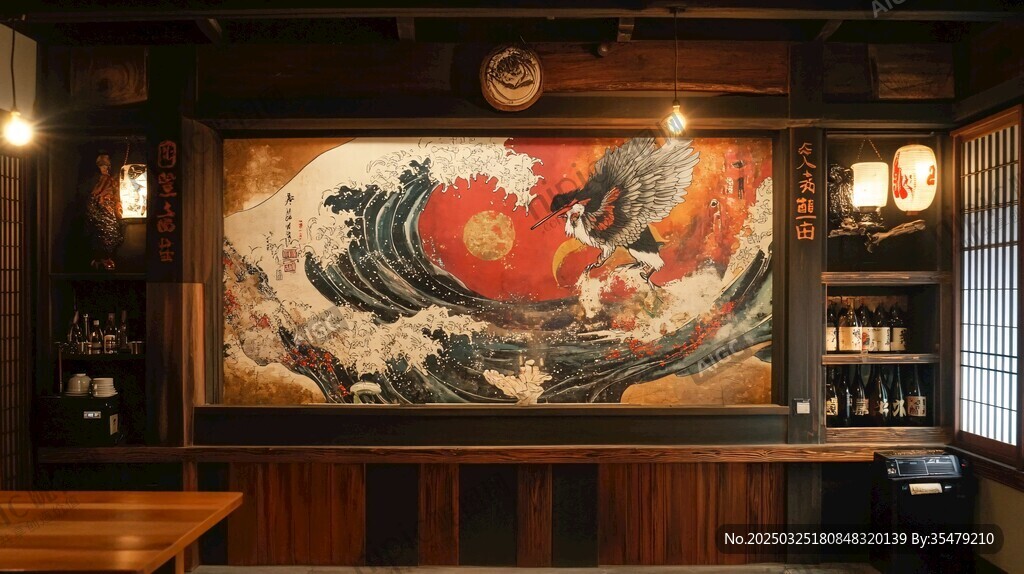日式酒馆内的浮世绘装饰