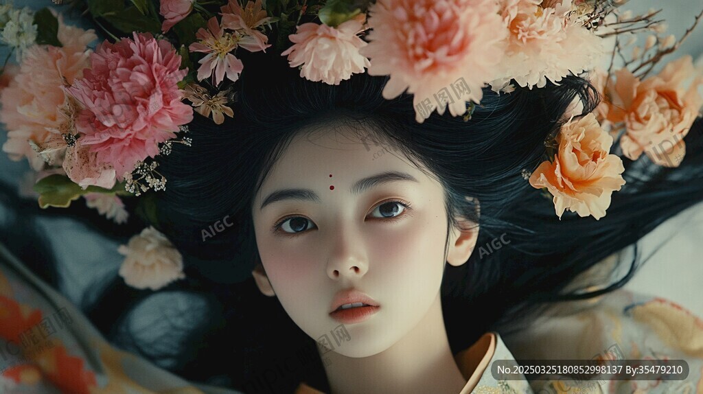 花饰汉服女子绝美特写