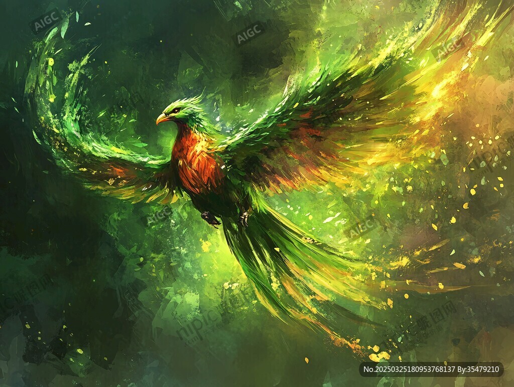 梦幻凤凰展翅飞翔画面