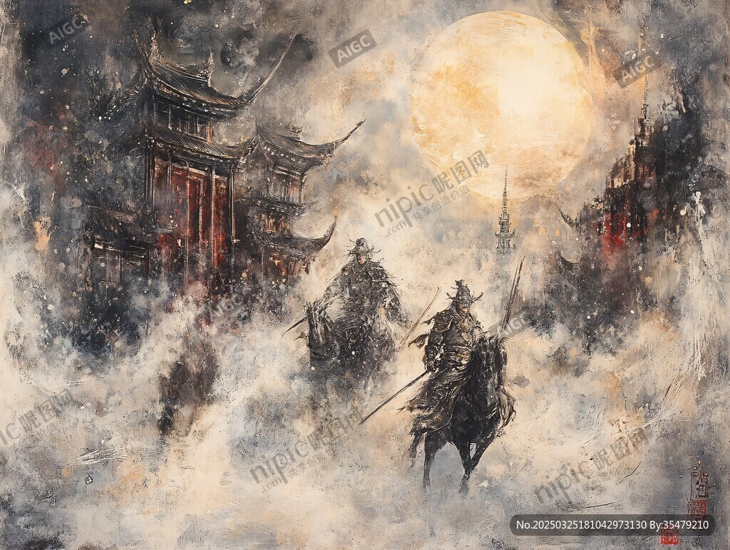 月夜铁骑奔袭古景图