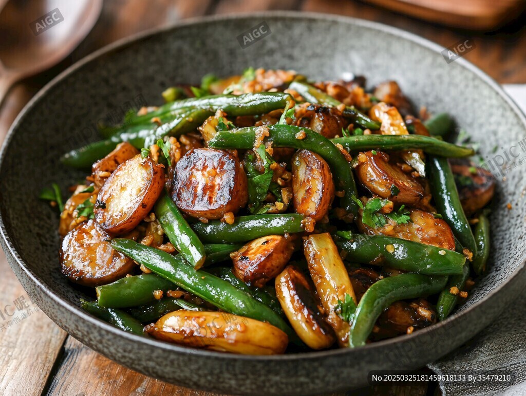 香炒豆角蘑菇美味菜肴