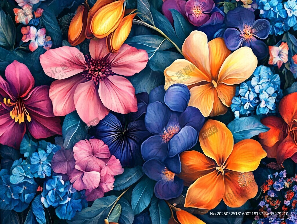 绚丽多彩花卉梦幻插画