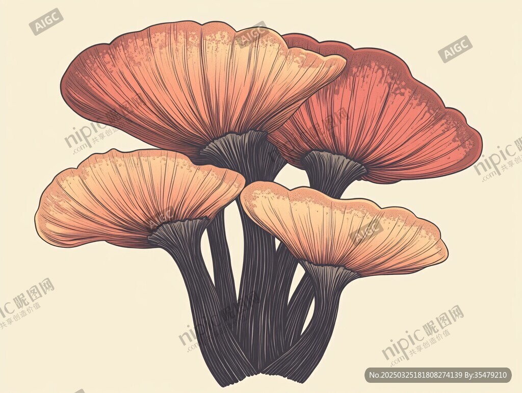 手绘色彩鲜艳的蘑菇群