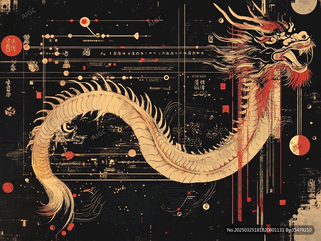 中式龙图腾科技风插画