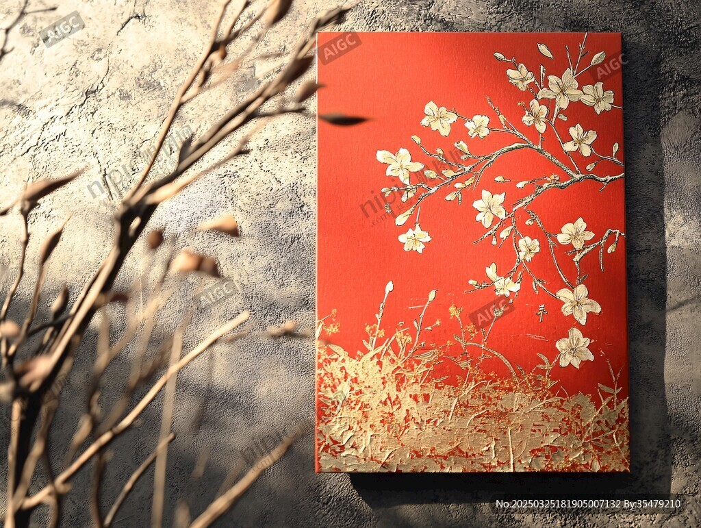 红色金纹花卉装饰画
