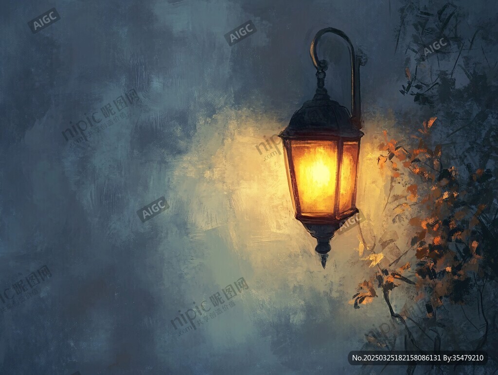 暗夜中的暖光壁灯