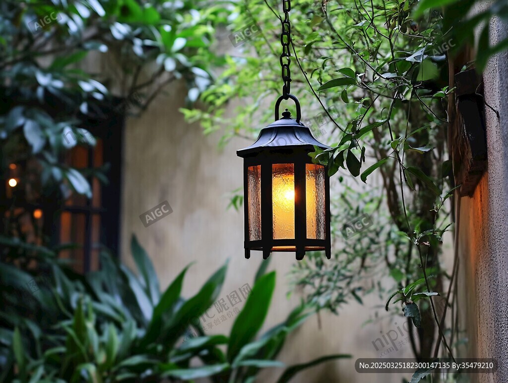 庭院挂灯 绿植环绕之景