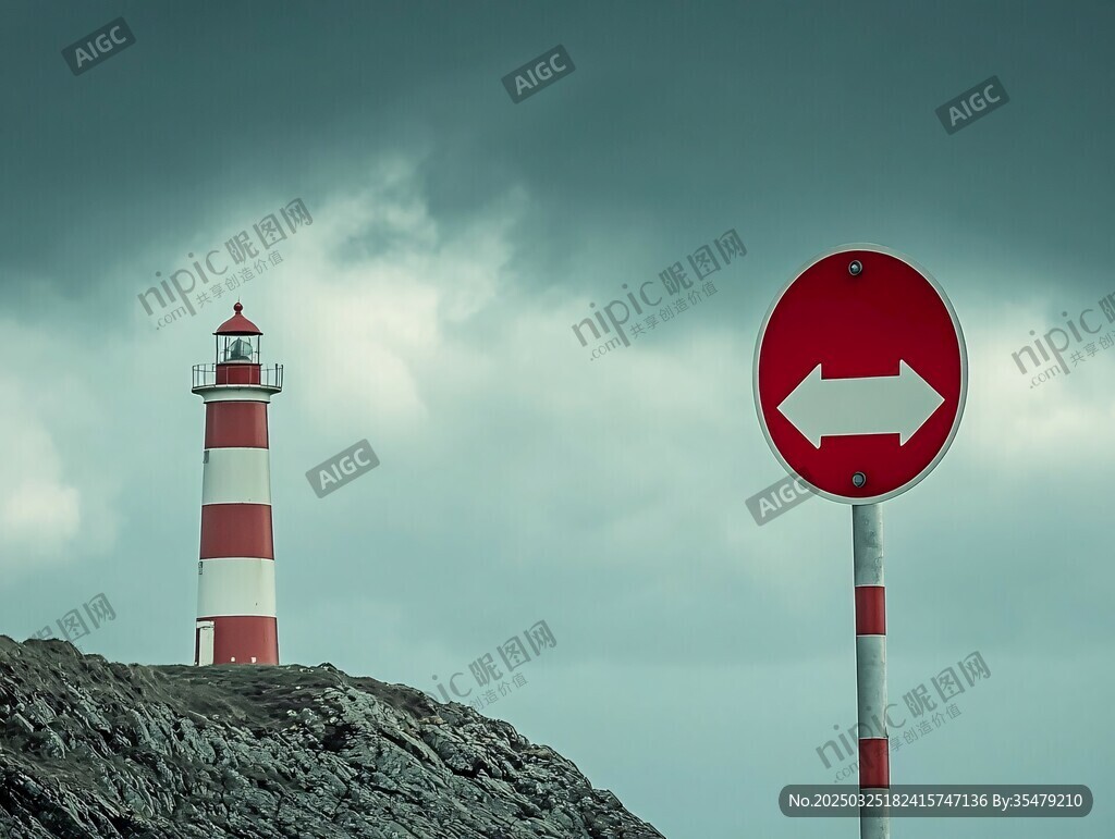 灯塔旁的方向指示路标
