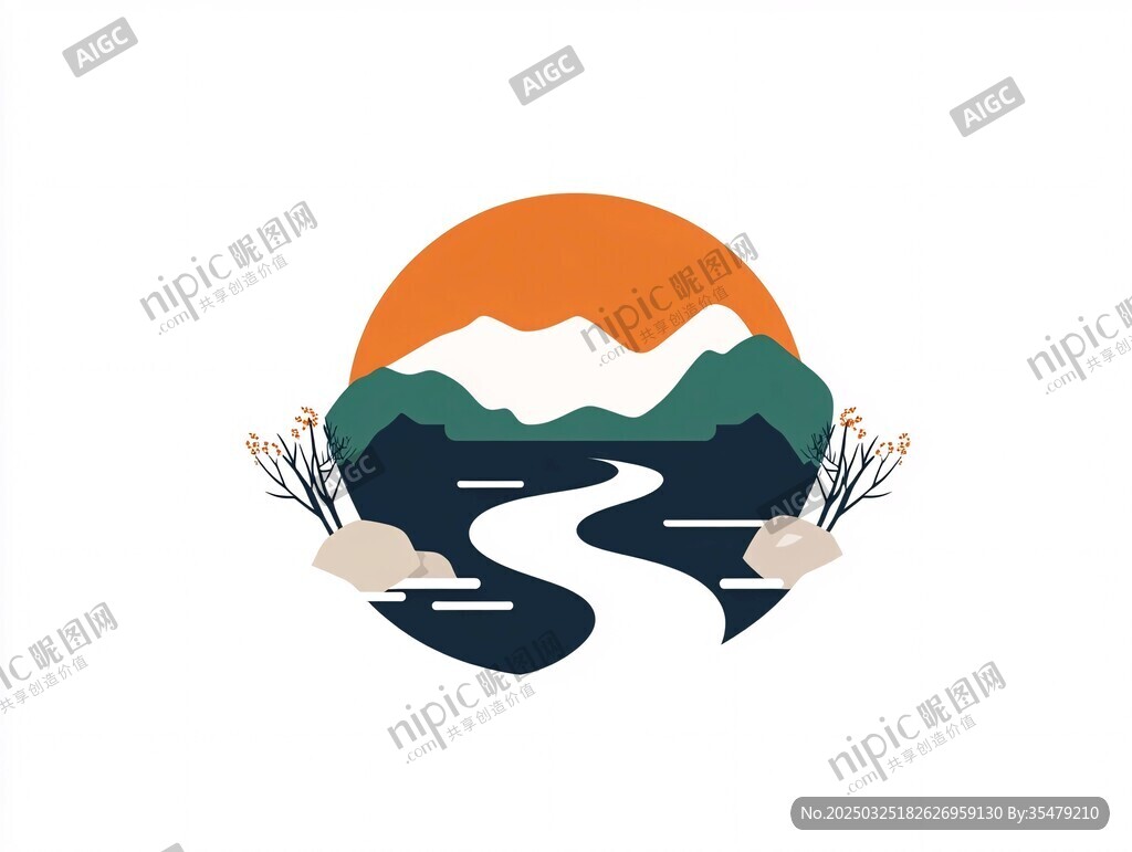 山间落日风景简约图标